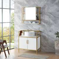 Foshan Aolaisi simple golden counter top floor mounted bathroom cabinet with mirror cabinet